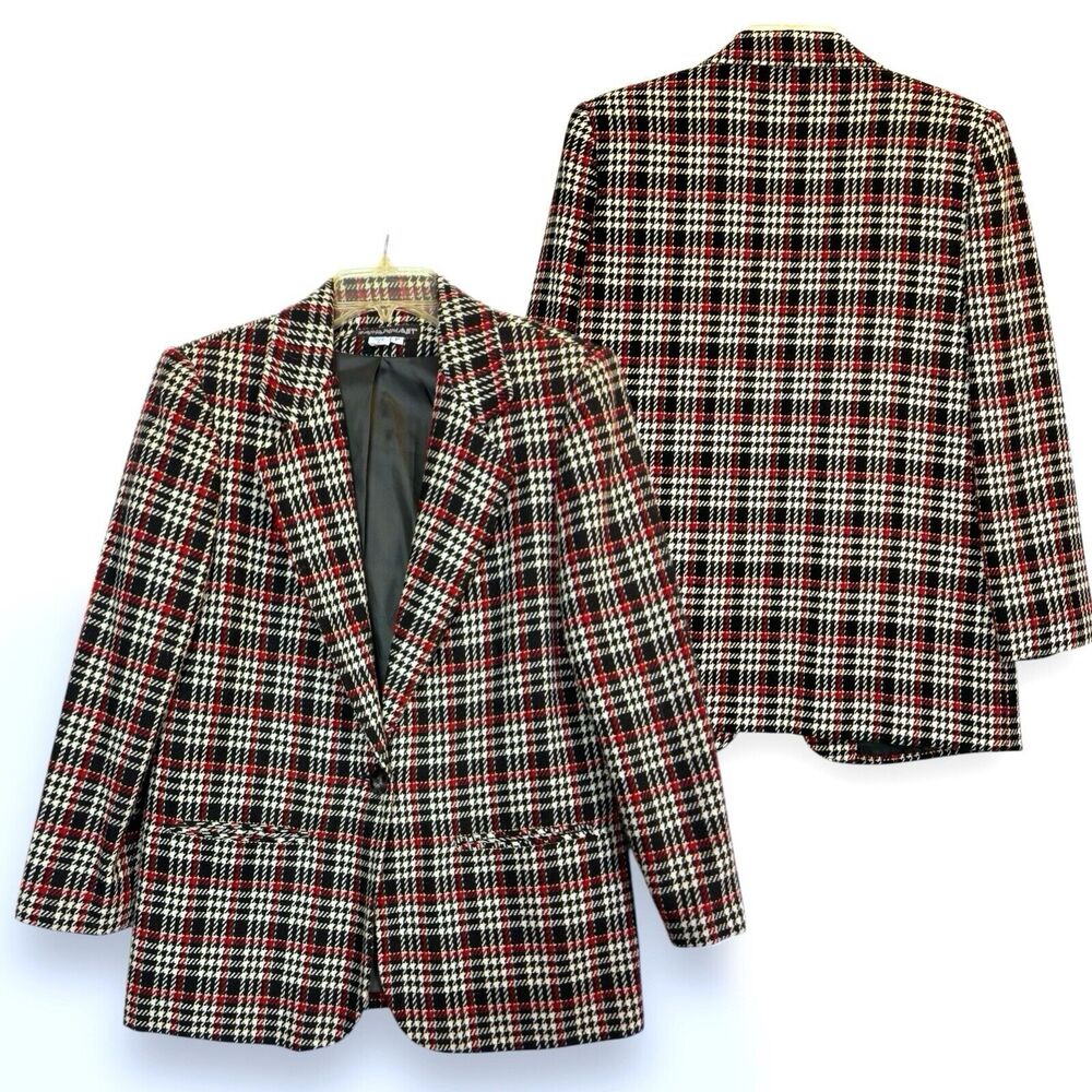 Wool Blend Blazer Plaid Petite 6P Tartan Vintage Preppy Academia